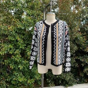 Vintage Kitty Hawk by Vivian Wang Beaded Geometric Cardigan Multicolored 90s